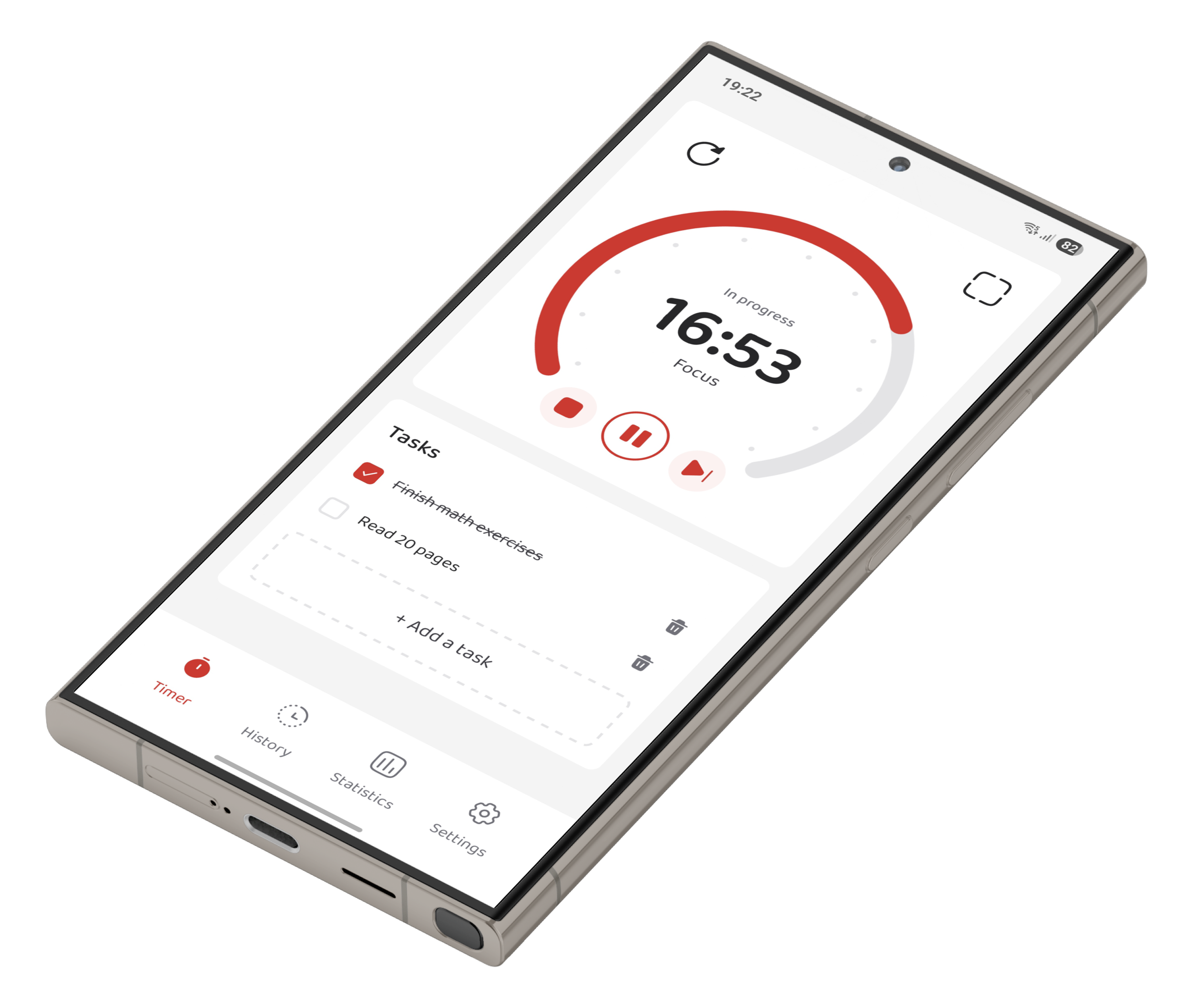Samsung Galaxy S24 Ultra with the timer screen on it